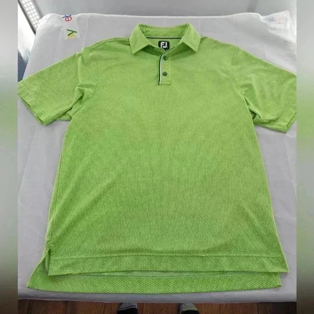 Footjoy FJ Men's Golf Polo Green Geometric Stretch Golf Polo Shirt Medium